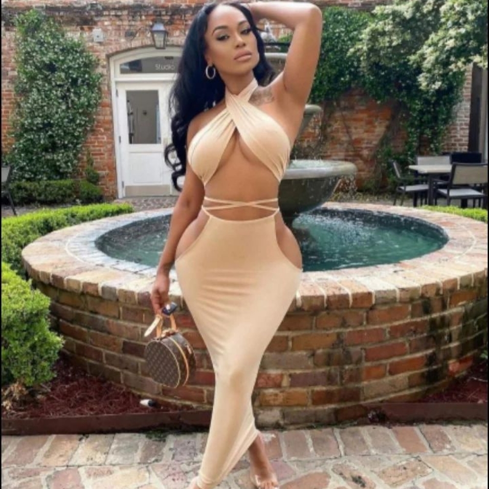 Beige 2 Piece Skirt Set
